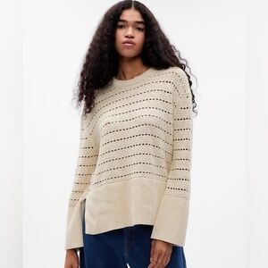 Gap Sweater Womens XXS Ivory Cream 24/7 Split Hem Sweater Fisherman Loose Knit